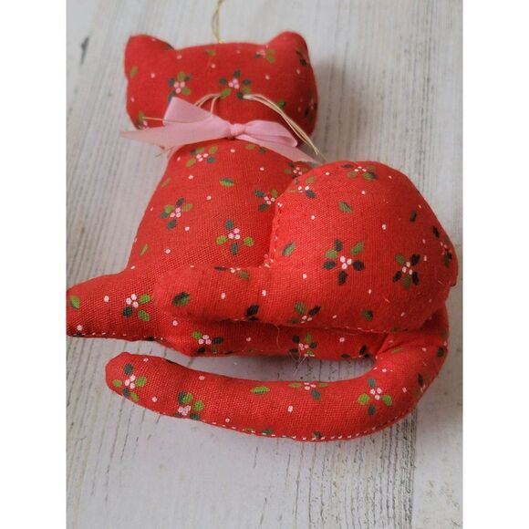Handmade cat floral pattern plush ornament Xmas decor - Picture 3 of 4